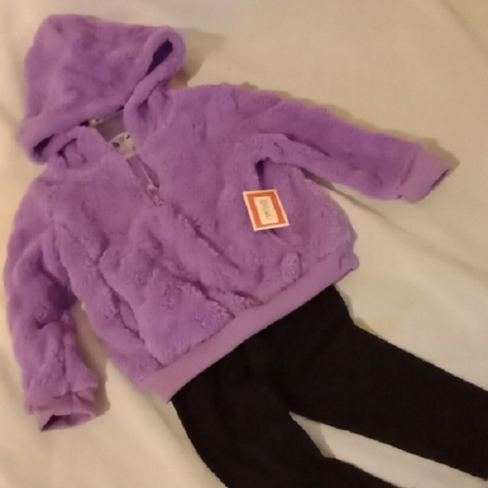 "Kidgets" Toddler Girls, Zip Purple Fleece Hoodie and Black Leggings 18mth NWT